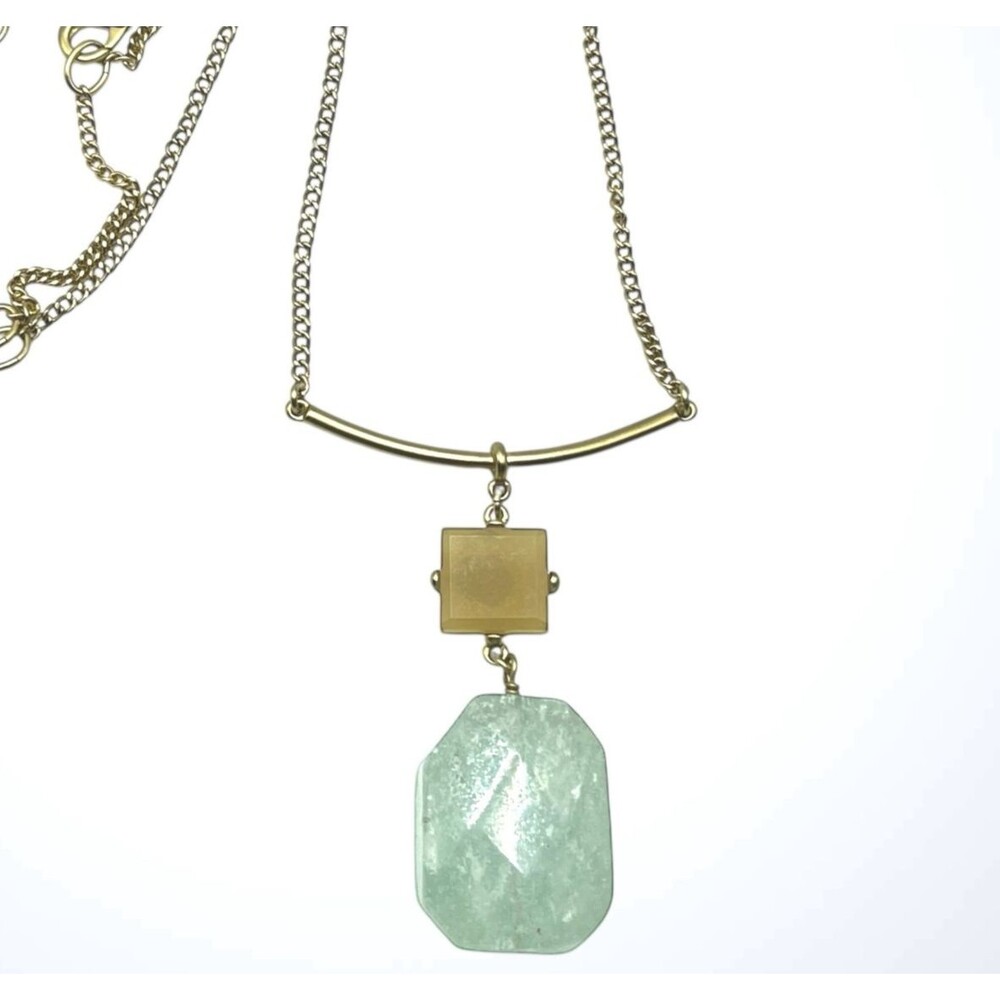 Chicos Necklace Gold Tone Convertible Chunky Green Stone Pendant Long Mabel 37"
